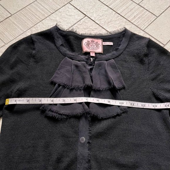 JUICY COUTURE Black Cardigan 100% Merino Wool, 100% Silk Trim | P / XS - Picture 8 of 9